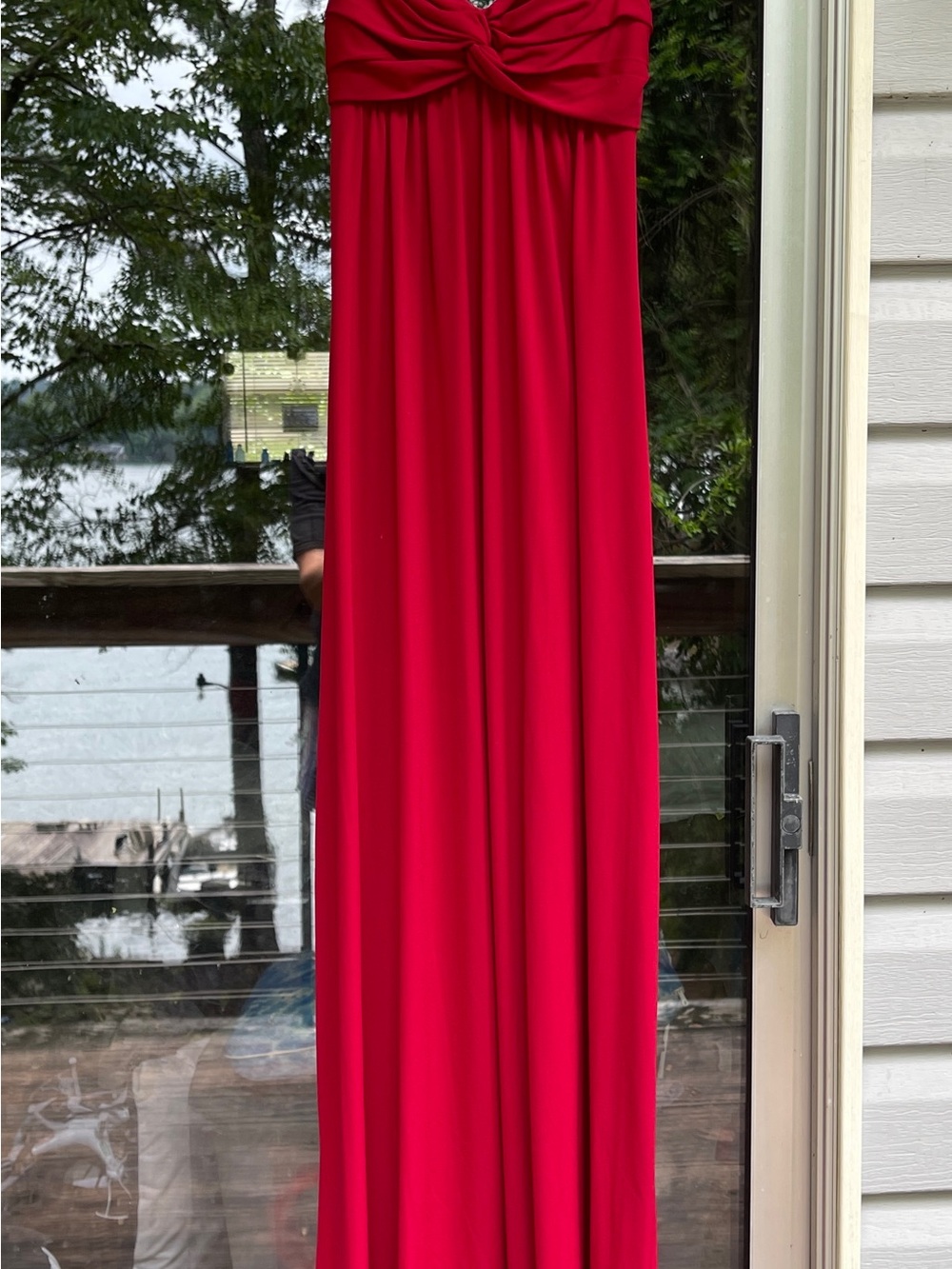 Jodi Kristopher Jewel-Ring Red Evening Dress
